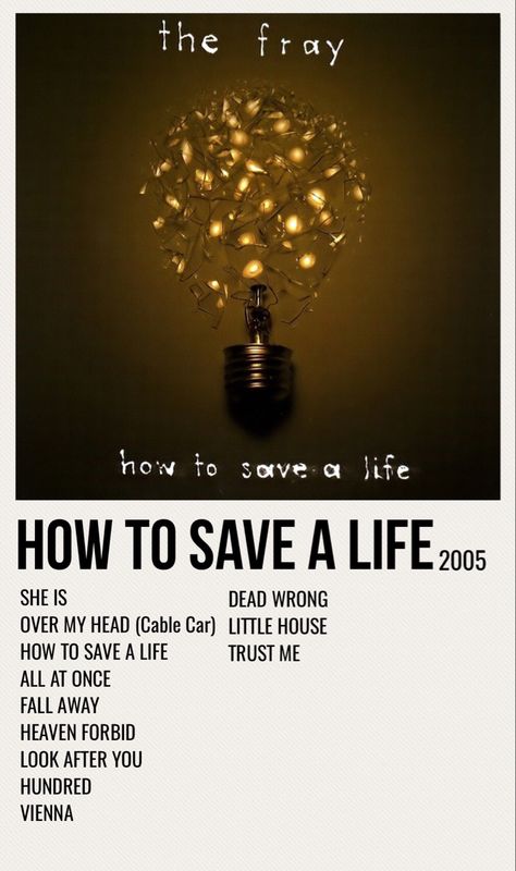 minimal poster of the album how to save a life by the fray The Fray Album Cover, The Fray Wallpaper, How To Save A Life The Fray, Song Cards, Song Posters, Room Prints, The Fray, Minimal Poster, Look After Yourself