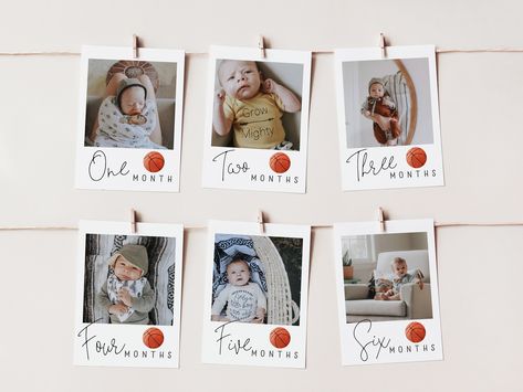 Basketball 1st Birthday, First Year Birthday, Basketball Theme Party, Motto Party, 12 Month Photos, 1st Birthday Photo, Picture Banner, Birthday Photo Banner, One Year Birthday