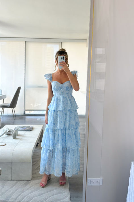 Wedding Guest Dress Floral, Garden Wedding Dress Guest, Blue Wedding Guest Dresses, Floral Dress Wedding Guest, Floral Bridesmaid Dresses, Blue Bridesmaid Dress, Summer Garden Party, Garden Party Dress, Dress Wedding Guest