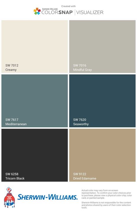 I just created this color palette with the Sherwin-Williams ColorSnap® Visualizer app on my Android phone. What do you think? You can learn more about ColorSnap Visualizer and get it on your phone free by visiting http://getcolorsnap.com. Waterloo Sherwin Williams Color Palette, Coordinating Wall Colors, Bungalow Blue Sherwin Williams, Classic Home Color Palette, Sea Serpent Color Palette, Commercial Office Color Palette, Sherwin Paint Colors, Sherwin Williams Exterior Paint Colors For House 2023, Accent Wall Colors Combinations