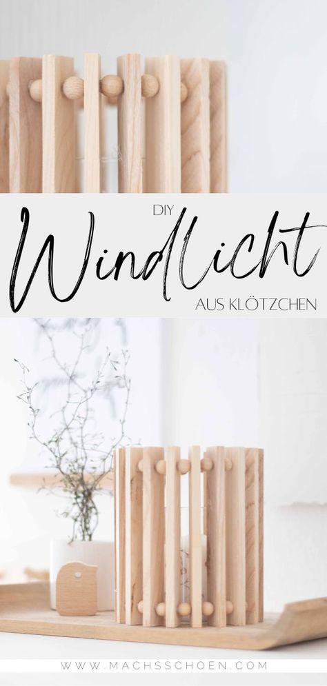 Anleitung für ein Windlicht aus Holzklötzchen Easy Sticks, Diy Holz, Ikea Diy, Hacks Diy, Wooden Art, Diy Creative, Wood Blocks, Fun Projects, Diy Art