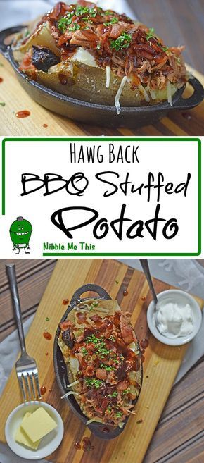 BBQ Stuffed Baked Potato Around here, they're often called "Hawg Back". Stuffed with pulled pork, cheese, BBQ and sauce, they are a great way to use leftover pulled pork! Baked Potato Stuffed, Pulled Pork Instant Pot Recipe, Pork Bbq Sauce, Bbq Baked Potatoes, Pulled Pork Bbq Sauce, Stuffed Baked Potato, Leftover Pulled Pork, Potato Baked, Potato Stuffed