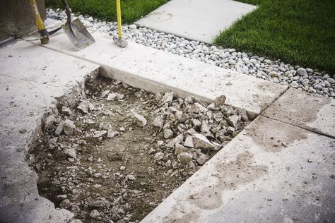 Often it is necessary to break up concrete outside the home. Learn what it takes to break concrete by hand safely, inexpensively, and quickly. How To Break Up, Driveway Repair, Old Concrete, Broken Concrete, Yard Drainage, Patio Remodel, Cement Patio, Concrete Walkway, Concrete Pad