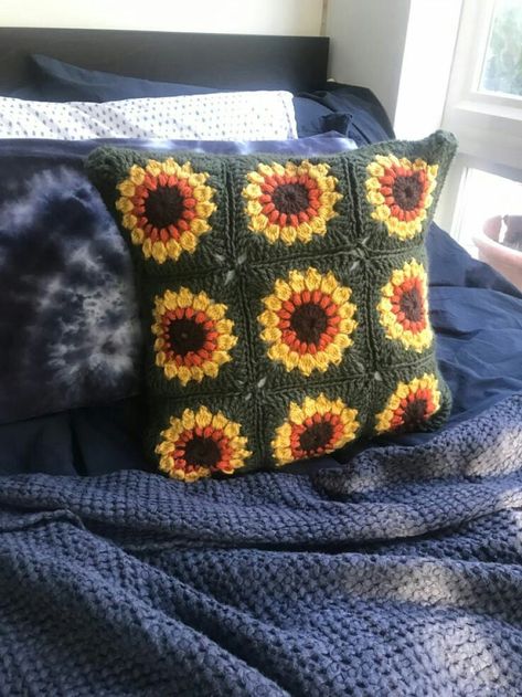 Crochet Sunflower Pillow Cover, Sunflower Pillow Crochet, Granny Square Crochet Pillow, Afghan Granny Square, Sunflower Pillow, Pillow Crochet, Lace Pillow, Crochet Cushion Cover, Handmade Cushion Covers