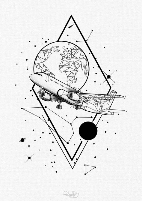 Plane Tattoo Design, Aircraft Tattoo, Paper Plane Tattoo, Tattoo Space, Plane Tattoo, Earth Tattoo, Full Sleeve Tattoo, My Portfolio, Paper Plane