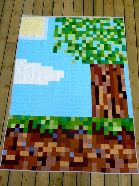 Minecraft Quilt another cool one but I think harder to do. sticking with the easy one. I can at least help with that one. Minecraft Quilt, Minecraft Room, Computer Game, Minecraft Birthday, Minecraft Party, Minecraft Crafts, Tree Quilt, Boy Quilts, Quilting Crafts