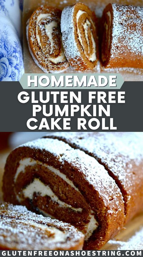 Gluten Free Pumpkin Rolls, Gf Pumpkin Roll, Gluten Free Pumpkin Roll Recipe, Gluten Free Pumpkin Roll, Fall Desserts Gluten Free, Pumpkin Cake Roll, Gluten Free Pumpkin Cake, Pumpkin Roll Recipe, Gf Cake