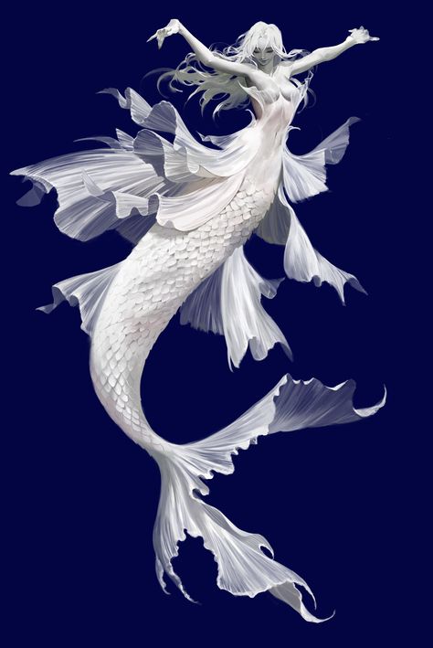 ArtStation - white mermaid, bo kyoung kim The Art Showcase, Mermaid Man, Mermaid Illustration, Art Showcase, Mermaid Drawings, White Mermaid, Mermaids And Mermen, Desenho Tattoo, Mythical Creatures Art