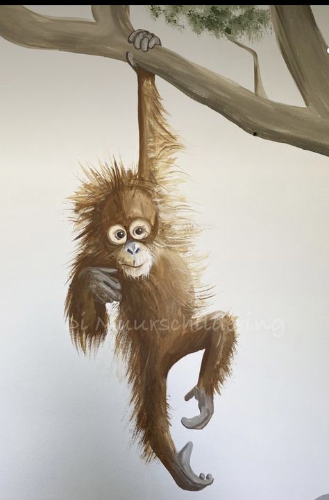 Monkey Hanging From Tree, Monkey Mural, Monkey Hanging, Maus Illustration, Realistic Animal Drawings, Monkey Drawing, Monkey Tattoos, Pencil Drawings Of Animals, Jungle Mural