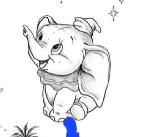 Dumbo Tattoo Ideas, Disney Dumbo Tattoo, Dumbo Sketch, Disney Dumbo Art, Dumbo Drawing, Dumbo Tattoo, Drawing Cartoon Characters Sketches, Simple Tatto, Simple Tattoo Ideas