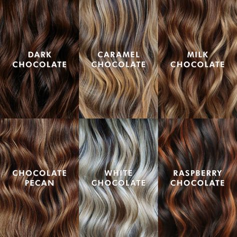 In honor of National Chocolate Day 💝 six takes on rich, chocolatey strands, all created using Moroccanoil Professional Haircolor by @jessicascotthair. Use our Salon Locator to experience it for yourself! Milk Chocolate Toffee Hair Color, Chocolate Brown Hair With Caramel Lights, Mix Hairstyles, Toner Formulas, National Chocolate Day, Chocolate Highlights, Chocolate Brown Hair Color Ideas, Highlights Curly, Brown Hair Color Ideas