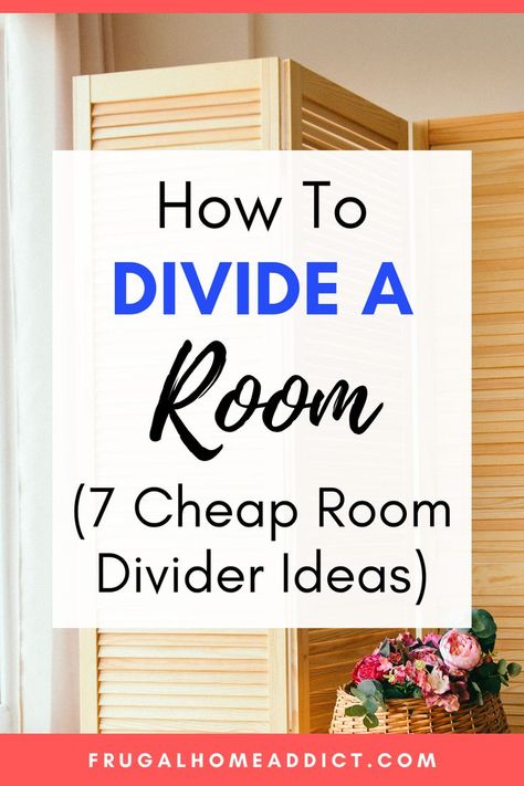 How To Divide A Room Into Two Without A Wall (Cheap DIY Room Divider Ideas) | frugalhomeaddict.com How To Divide A Room Ideas Small Spaces, Room Separator Ideas Diy Small Spaces, Bedroom Divider Ideas Shared, Divide Small Room Into Two Spaces, Curtain Separation Room Dividers Bedroom, Bedroom Separation Ideas, Ikea Bookshelf Room Divider, Seperate Space In Shared Bedroom, Dividing Bedroom Into Two