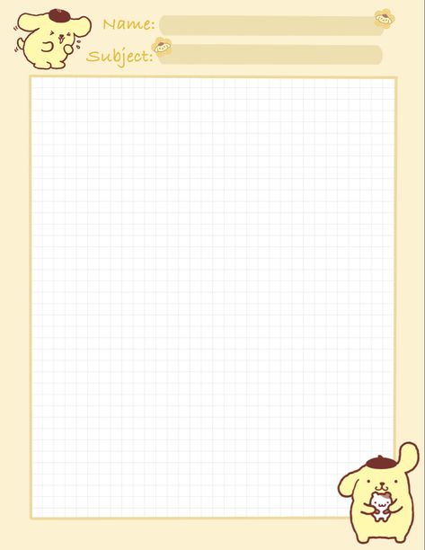 Sanrio Notepad Printable, Cute Notebook Page Template, Pompompurin Notepad, Sanrio Paper Template, Sanrio Notes Template, Cute Paper Template, Memo Pads Printable Aesthetic, Sanrio Notes, Sanrio Memo Pad