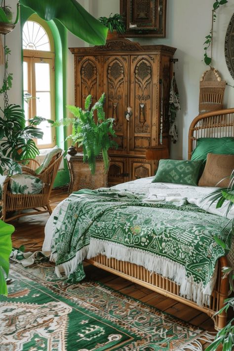 Dreaming Of Morocco: 12 Moroccan Bedroom Ideas That Transport You | The Olive Branch Nest Emerald Room Ideas, Vintage Romance Bedroom, Moroccan Style Apartment, Earthy Home Decor Ideas, Tropical British Colonial Bedroom, Green Bohemian Bedroom, Marocco Interior Design, Moroccan Bedroom Decor, Earthy Boho Bedroom