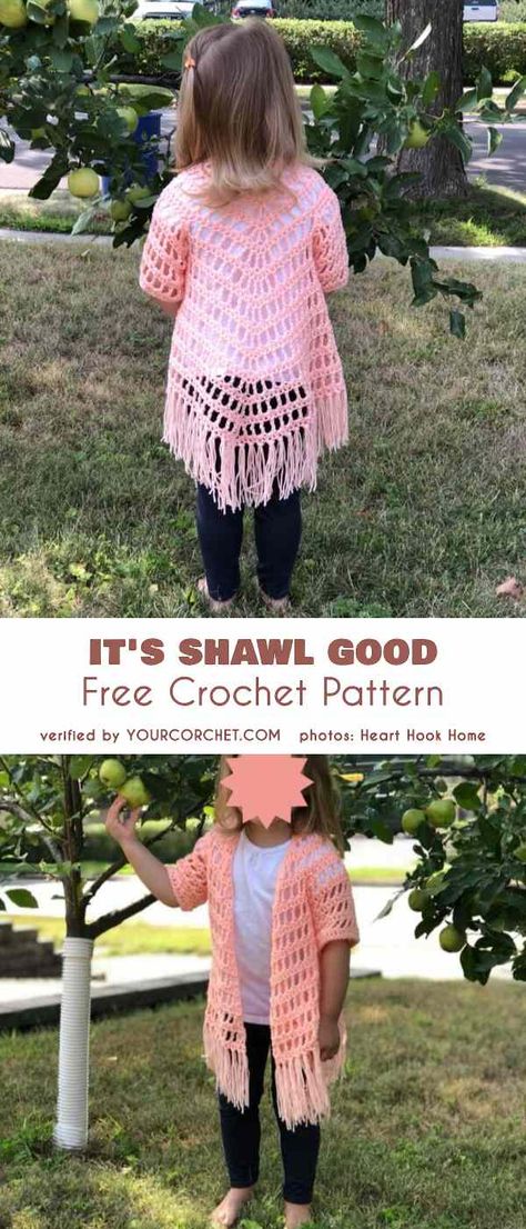 It's Shawl Good Cardigan Free Crochet Pattern Cardigan Summer Sweater for Kids Crochet Baby Shawl, Crochet Poncho Kids, Poncho Au Crochet, Bandeau Au Crochet, Crochet Shawl Free, Crochet Cardigan Pattern Free, Crochet Baby Cardigan, Crochet Baby Girl, Cardigan Crochet