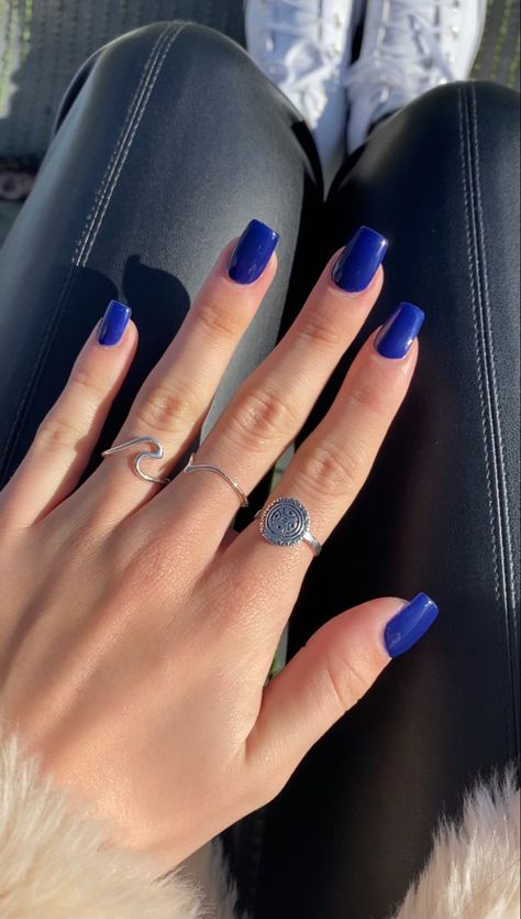 Navy acrylic nails Short Square Navy Blue Nails, Navy Nails Coffin, Nails Acrylic Navy Blue, Dark Blue Nails, Navy Nails, Navy Blue Nails, Solid Color Nails, Plain Nails, Acrylic Nails Coffin