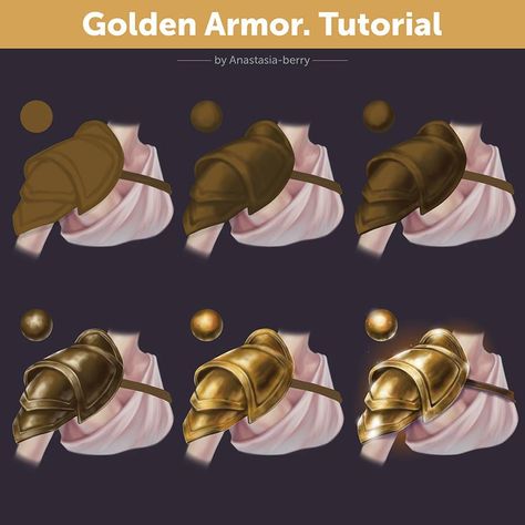 Golden Armor. Tutorial by Anastasia-berry on DeviantArt Armor Tutorial, Golden Armor, Jewellery Illustration, Digital Rendering, Free Brushes, Brushes Procreate, Concept Art Tutorial, Digital Painting Techniques, Digital Art Beginner