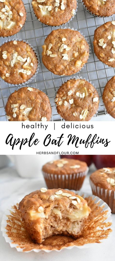 Indulge in the comforting flavors of fall with these wholesome oat and apple muffins from Herbs and Flour. Perfect for breakfast or a cozy afternoon snack, these muffins combine the natural sweetness of apples with the heartiness of oats. Easy to make and packed with nutrients, they’re a delicious way to start your day or enjoy a guilt-free treat. Whether you’re a seasoned baker or just starting out, this recipe is sure to become a family favorite. Apple Muffins Oat Flour, Easy Healthy Baking Recipes Desserts, Healthy Recipe With Apples, Healthy Apple Fall Desserts, Healthy Apple Pie Muffins, Healthy Breakfast Oat Muffins, 3 Ingredient Apple Muffins, Apple Oat Flour Muffins, Healthy Oats Muffin Recipes