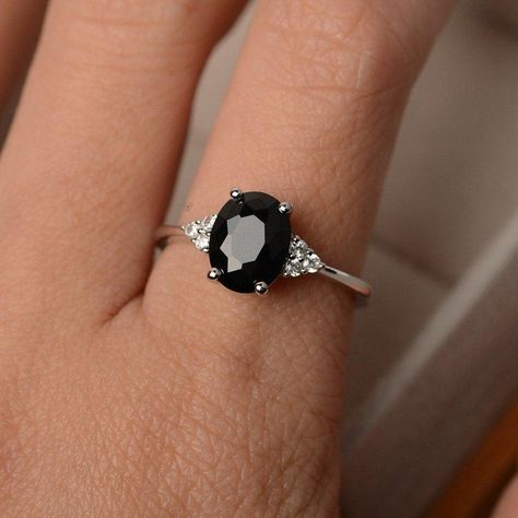 Black Stone Rings, Promise Ring Silver, Lemon Quartz Ring, Diamond Alternative Engagement Ring, Icon Jewelry, Black Spinel Ring, Rings Promise, Black Stone Ring, Spinel Ring