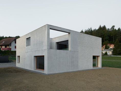 Gautschi Lenzin Schenker Architekten, family house, Teufenthal, Switzerland, 2018 Multigenerational House, Multigenerational Living, Wood Window Frame, Facade Material, Family Apartment, Architectural Section, Multipurpose Room, Concrete House, Wood Windows