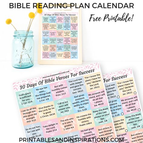 Daily Bible Reading Plan Calendar Free Printable! For Bible journaling or Bible study. Use as Bible verse of the day guide or cut into planner stickers. #Bibleverse #freeprintable #Biblejournaling Bible Verse About Success, Bible Reading Guide, Free Printable Monthly Calendar, Plan Calendar, Daily Bible Reading Plan, Free Printable Monthly Planner, Daily Calendar Template, Bible Guide, Bible Verse Of The Day