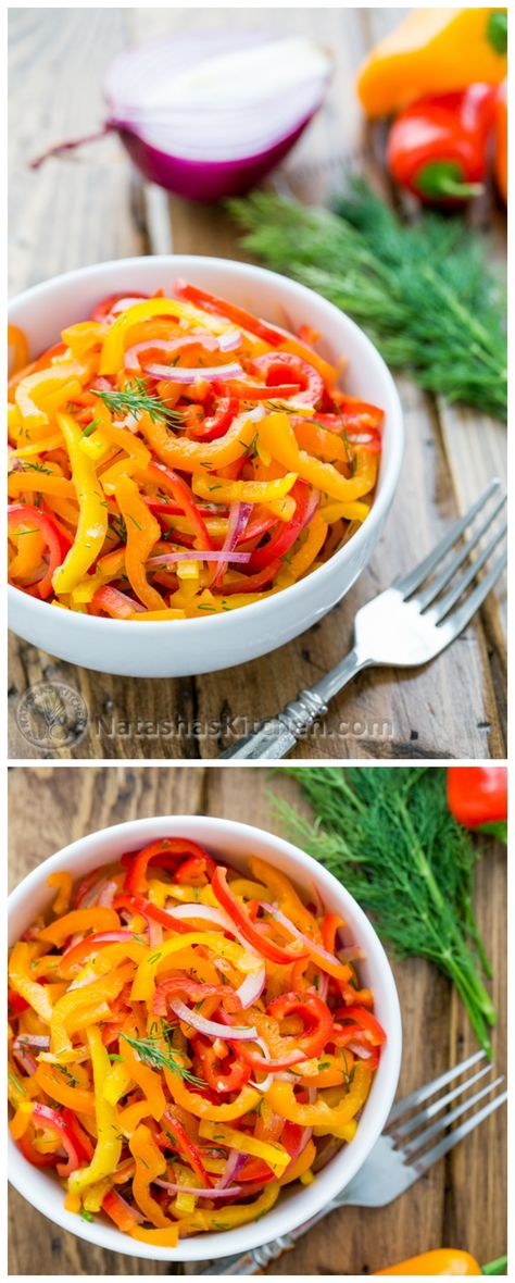 Zesty Mini Bell Pepper Salad. Quick and easy and it refrigerates really well! @NatashasKitchen Peppers Salad Recipes, Capsicum Salad Recipes, Red Pepper Salad Recipes, Peppers Salad, Red Bell Pepper Salad, Capsicum Salad, Mini Pepper Salad, Green Pepper Salad, Sweet Pepper Salad