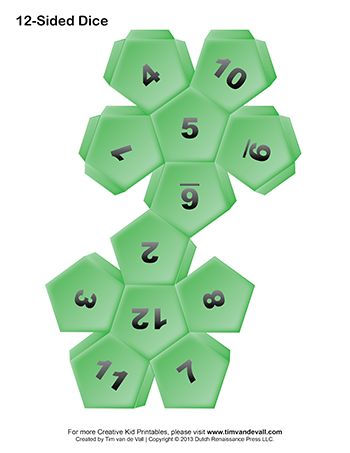 Printable Paper Dice Template Pdf: Make Your Own 6, 10 & 12 Sided Dice Paper Dice, Finish The Drawing, 12 Sided Dice, Dice Template, 20 Sided Dice, Template Green, Project For Kids, Resources For Teachers, Drawing Activities