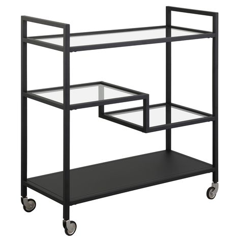 PRICES MAY VARY. The steel frame has a handcrafted blackened bronze finish and four caster wheels Metal Bar Cart, Rolling Bar Cart, Glass Table Top, Entertaining Space, Contemporary Bar, Glass Top Table, Metal Shelves, Entertainment Space, Decor Furniture