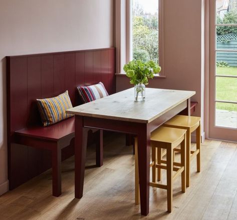 White Pantry, Sarah Brown, Dado Rail, Banquette Seating, English Design, Brown Interior, Transitional Kitchen, Pink Kitchen, Banquette