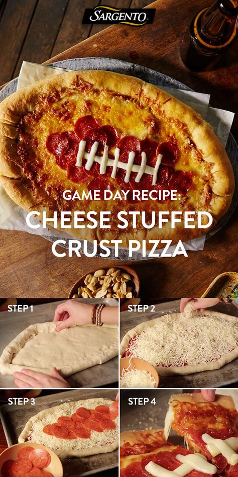 Promoted by Sargento®. Recruit football fans to enjoy festive, easy-to-make pizza. Bonus: Your game day party guests will get a surprise when they bite into a cheese-filled crust. Learn how to make this impressive-looking dinner on our site. Football Pizza, Peach Syrup, Easy Eat, Speed Internet, Cheese Stuffed, Super Bowl Food, Football Food, Superbowl Party, Game Day Food