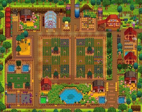 Stardew Valley Map Layout, Farm Set Up Stardew, Stardew Valley Regular Farm Layout, Stardew Valley Normal Farm Layout, Stardew Valley Basic Farm Layout, Standard Stardew Farm Layout, Stardew Valley Layout Ideas, Standard Farm Layout Stardew Valley, Sdv Farm Layout Standard