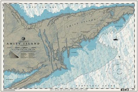 Fantastic Amity Island map from Jaws Movie Map, Amity Island, Cool Pops, Map Artwork, Nautical Map, Pop Culture Art, Geek Art, Cultura Pop, Movie Art