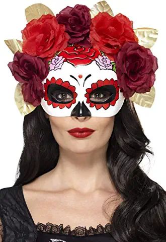 Amazon.es : antifaz de catrina Red And Black Masquerade Mask, Dead Rose, Day Of The Dead Mask, Black Masquerade Mask, Den Mrtvých, Card Costume, The Mask Costume, Black And Red Roses, Masquerade Halloween