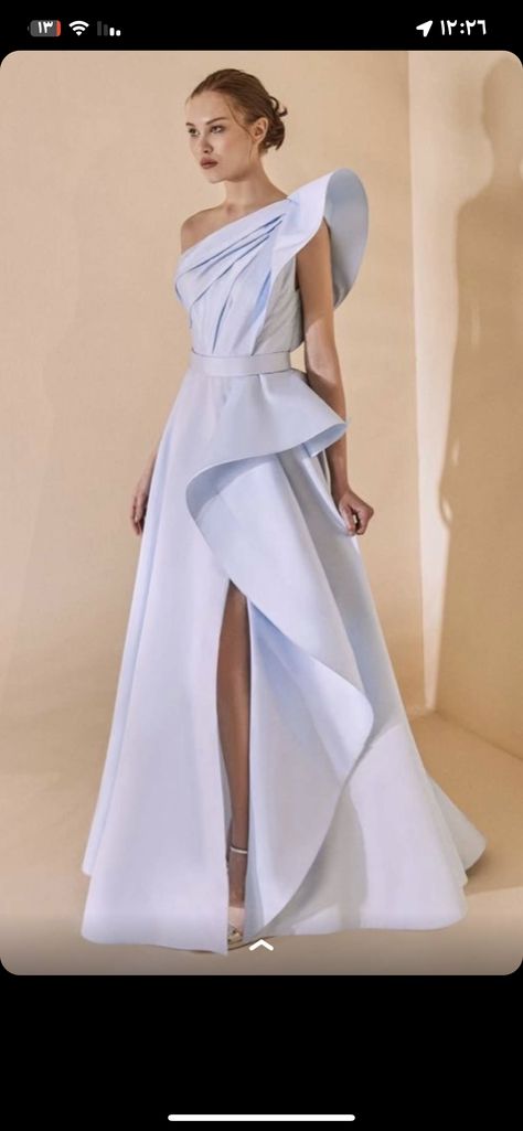 Sandy Nour, Baby Blue Gown, Crazy Dresses, Draped Gown, Haute Couture Details, Civil Wedding Dresses, Draping Fashion, Gowns Dresses Elegant, Couture Looks