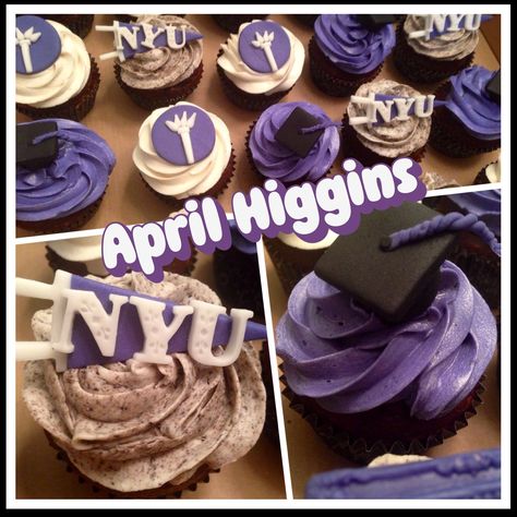 NYU Graduation Cupcakes Nyu Graduation Party Ideas, Nyu Sweatshirt, Nyu Graduation, Nyu Campus, Cupcake Board, Grad Cakes, Graduation Party Desserts, New York University, Graduation Party Ideas