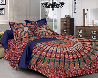 Peacock duvet | Etsy UK Mandala Peacock, Purple King, Boho Bedding Sets, Mandala Duvet Cover, Boho Queen, Double Bed Sheets, Peacock Decor, King Size Duvet Covers, Elegant Bedding