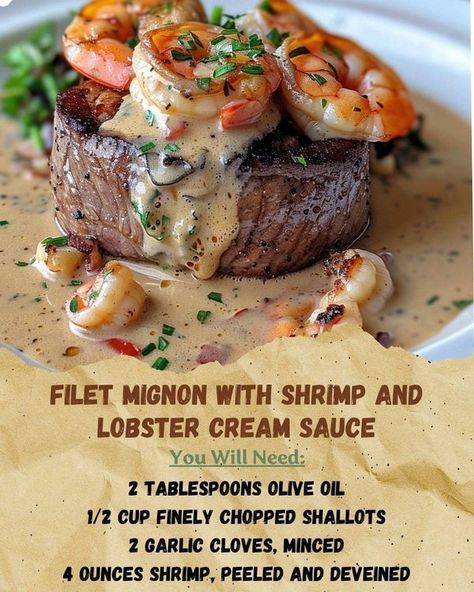 The Pioneer woman - Ree Drummond ! | Filet Mignon with Shrimp and Lobster Cream Sauce | Facebook Steak With Shrimp And Lobster Sauce, Filet Mignon With Shrimp And Lobster Cream Sauce, Steak With Lobster Sauce, Shrimp And Lobster Sauce, Steak With Shrimp, Pan Seared Filet Mignon, Gordon Ramsay Recipes, Lobster Cream Sauce, Lobster Sauce