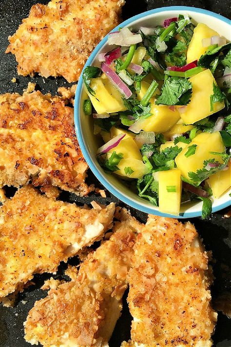 Coconut Crusted Fish Coconut Crusted Tilapia, Coconut Tilapia, Coconut Crusted Fish, Tilapia With Mango Salsa, Tilapia Dishes, Tilapia Dinner, Tilapia Recipes Easy, Crusted Fish, Tilapia Recipe