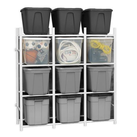 Rebrilliant Neponset 59'' W Plastic Storage Rack & Reviews - Wayfair Canada Basement Closet, Organization Bins, Bin Rack, Garage Basement, Storage Room Organization, Basement Storage, Fabric Storage Bins, Plastic Bins, Tote Storage