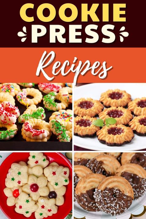 Shortbread Cookie Press Recipe, Easy Cookie Press Recipes, Spritz Cookie Recipe Cream Cheese, Recipes For Cookie Press, Brown Sugar Spritz Cookies, Christmas Cookies Spritz, Best Cookie Press Recipes, Peanut Butter Spritz Cookies, Christmas Press Cookies