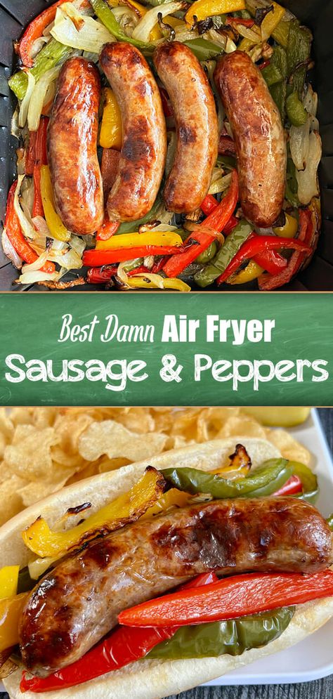 Sausages And Peppers, Sausage And Peppers Sandwich, Air Fryer Sausage, Recipe For Air Fryer, Sausage Peppers And Onions, Pepper Sandwich, Fried Sausage, Air Fryer Oven Recipes, Food Rules