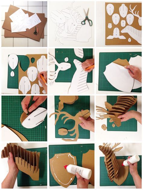 Diy Cardboard Christmas, Cardboard Deer Heads, Cardboard Deer, Cardboard Animals, Cardboard Costume, Deer Heads, Cardboard Christmas, Make Your Own Wreath, Reindeer Head