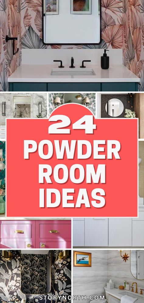 Save this pin for inspiration on maximizing small spaces! Explore creative powder room ideas to make a grand impression in your home. #HomeDecor #SmallSpaces #PowderRoomIdeas Powder Room Theme Ideas, Peach Powder Room, Small Powder Room Paint Ideas, Color Drenched Powder Room, Powder Room Makeover Inspiration, Power Room Ideas, Fun Powder Room Ideas, Powder Room Light Fixtures, Tiny Powder Room Ideas