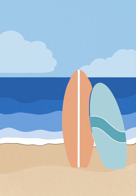 Surfing Aesthetic Drawing, Summer Abstract Painting, Easy Surfboard Painting, Beach Vibe Drawings, Simple Beach Painting Ideas, Surfboard Painting On Canvas, Beach Drawing Aesthetic, Beachy Paintings Easy, Summer Beach Illustration