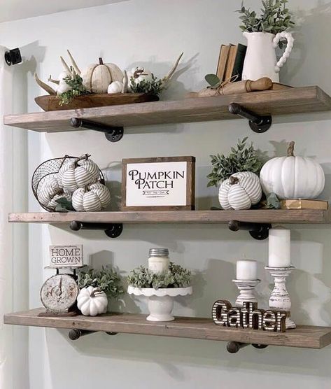 Fall Decor Ideas For Bookcase, Fall Shelf Decor, Shelves Decor, Decor 2023, Neutral Fall Decor, Cozy Fall Decor, Farmhouse Shelves, Fall Decor Inspiration, Fall Decor Ideas