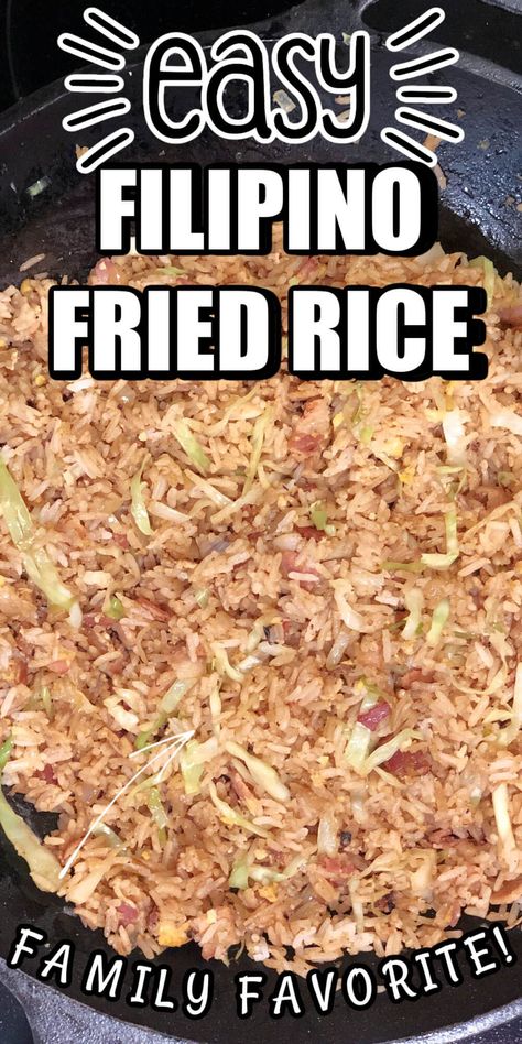 Filipino Fried Rice features rice, bacon, onion, garlic, cabbage, eggs, soy sauce, and is easy enough to make at home. No fancy ingredients and ready in minutes! You'll love this recipe! Filipino Fried Rice, Garlic Cabbage, Garlic Fried Rice, Asian Recipe, Zesty Sauce, Bacon Fries, Cauliflower Casserole, Rice Pilaf, Southern Food