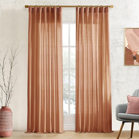 https://amzn.to/3P3HHtx Burnt Orange Curtains, Orange Curtains, Window Curtains Bedroom, Sheer Linen Curtains, Curtains For Bedroom, Fall Bedroom, Sheer Curtain Panels, Rustic Curtains, Boho Curtains