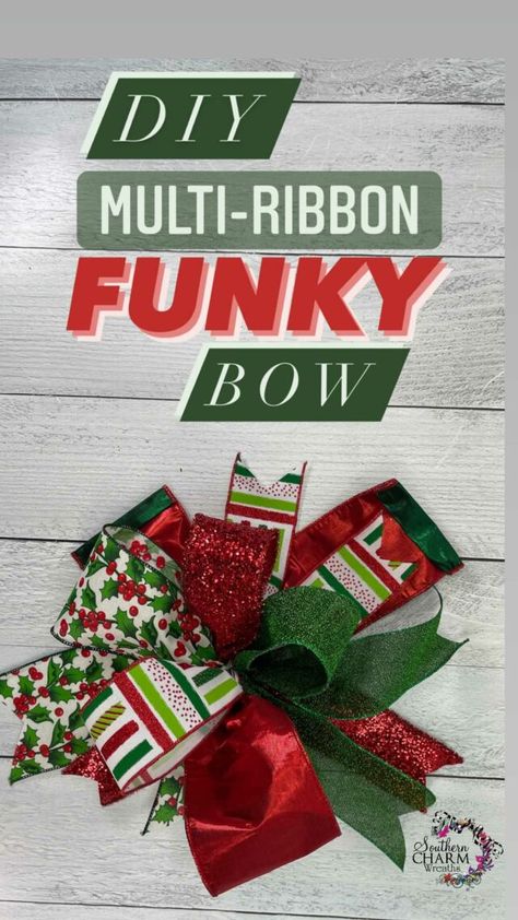 Messy Bow For Wreath, Bow For Lantern Diy, Easy Bows With Ribbon For Wreath Diy, Multi Ribbon Bow Tutorial Wreath, Wreath With Bow Christmas, Multiple Ribbon Bow, Multi Ribbon Bow Tutorial How To Make, Easy Bows For Wreaths, Diy Large Bow For Wreath