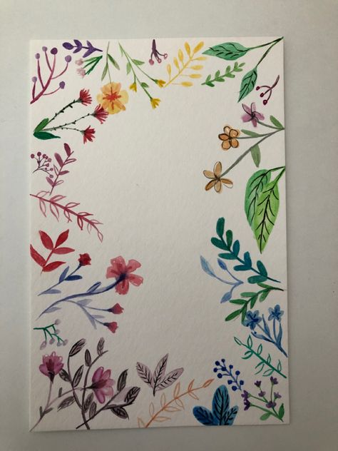 Flower Boarder Ideas, Watercolor Flower Boarder, Flower Painting Border, Floral Boarder Drawing, Flower Boarders Designs For Projects, Flower Border Painting, Painted Flower Border, Flower Border Drawing, Flower Writing