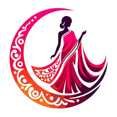 Vector saree with women figure clothing ... | Premium Vector #Freepik #vector #woman #fashion #beauty #boutique Drawing On Fabric Ideas, Wall Painting Fashion Designing, Cloth Logo Design, Fashion Logo Ideas, Fabric Business Card Design, Fabric Logo Design, Cloth Logo, Fabric Logo, Saree Logo Design Ideas